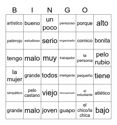 U1L2 vocabulary Bingo Card