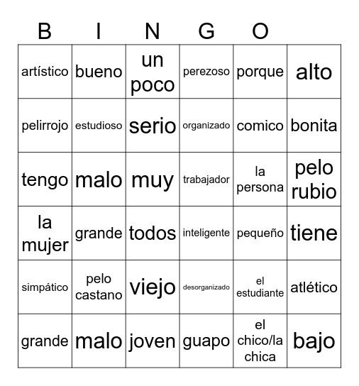 U1L2 vocabulary Bingo Card