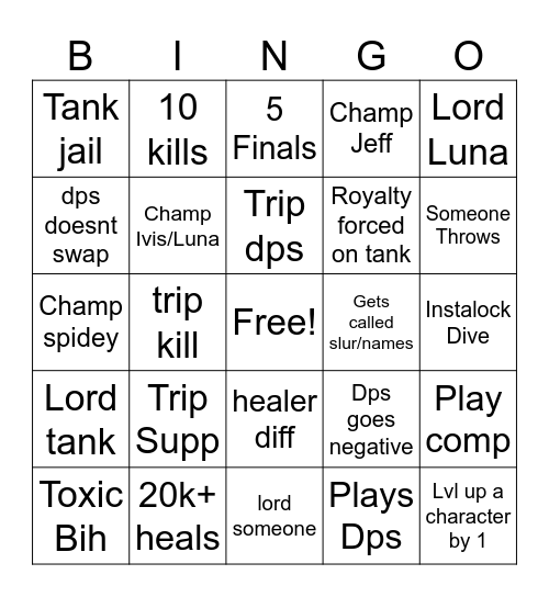 Mersie's Rival Bingo Card