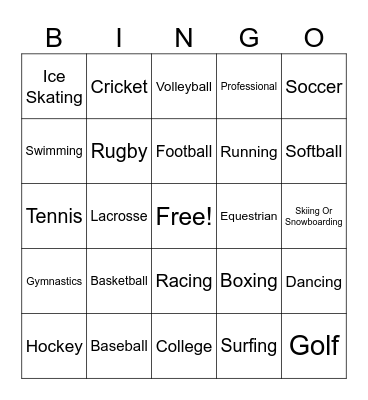 Sports Romance Bingo Card