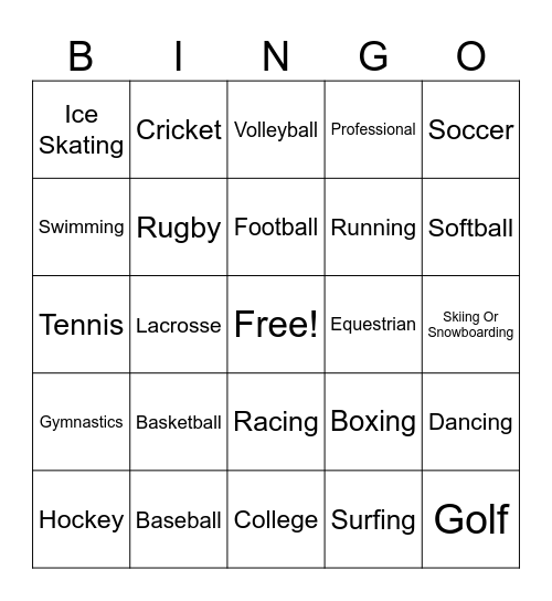 Sports Romance Bingo Card