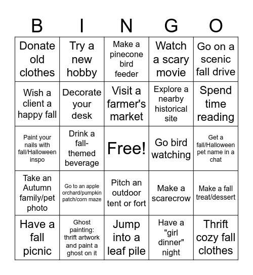 PetChat Fall Bingo Card