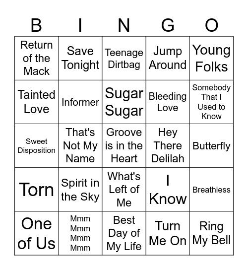 One and Done Bingo Card