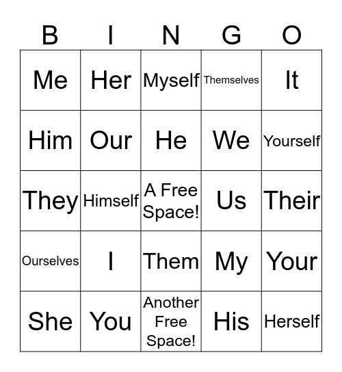 Pronoun Bingo Card