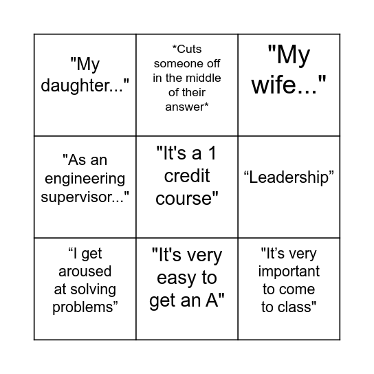 Fong's Tangent Bingo Card
