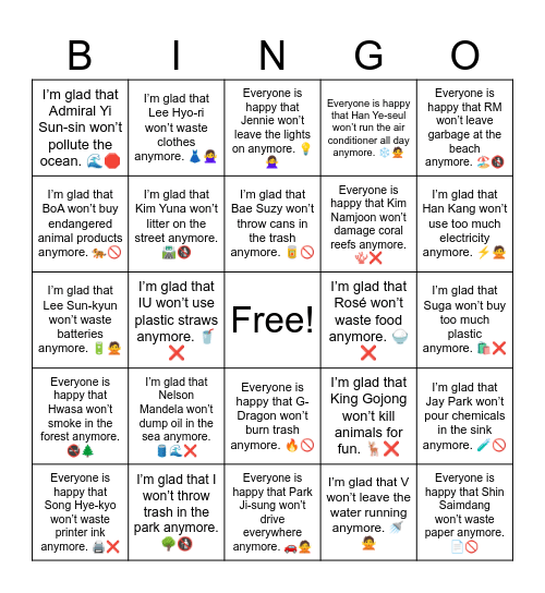 B13 L5 I'm glad that Bingo Card