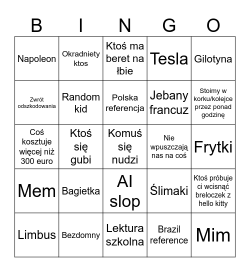 Bingo w mojej dupie Bingo Card