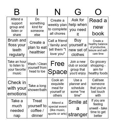 Self-Care Bingo Card