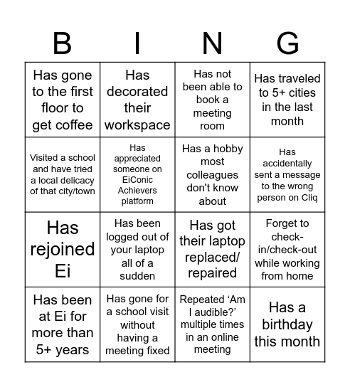 E Bingo Card