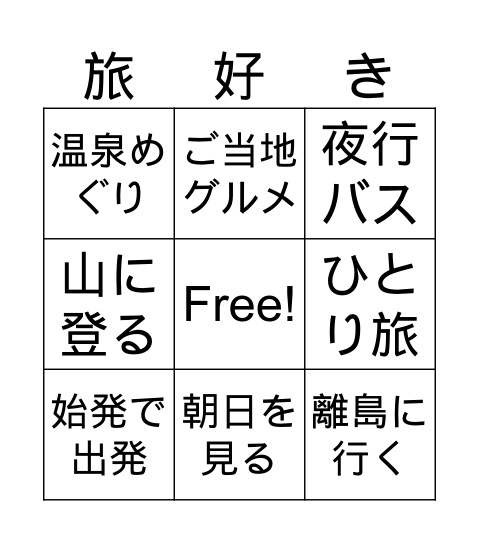 旅好きあるあるビンゴ Bingo Card