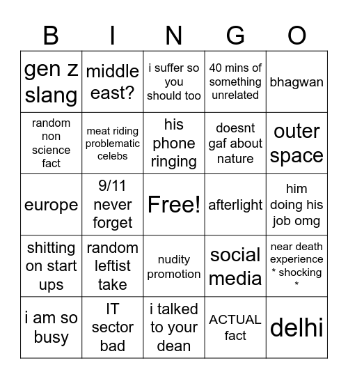 entrepreneurship bingo Card
