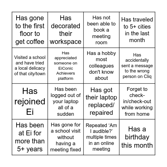 Ei@25 Bingo Card
