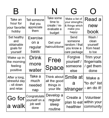 Self-Care Bingo Card