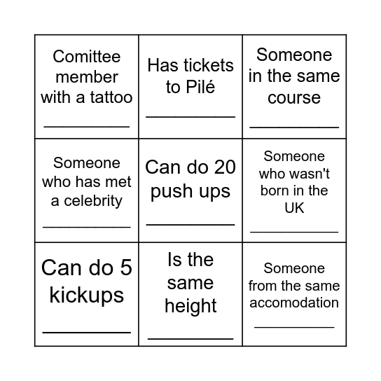 TSOC Bingo Card