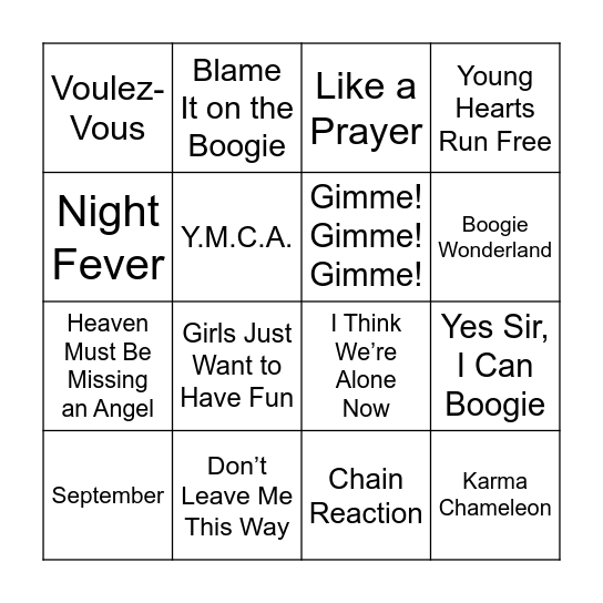 70s vs 80s Bingo Card