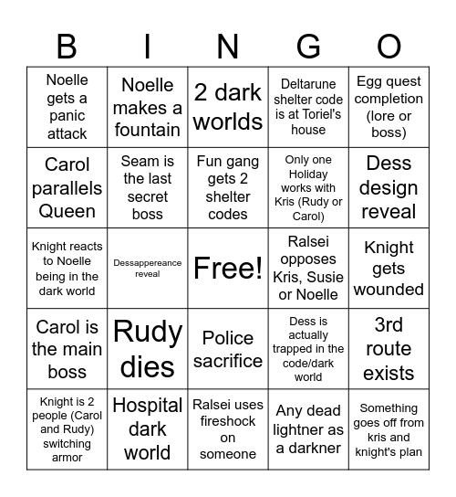 DELTARUNE CHAPTER 6 Bingo Card