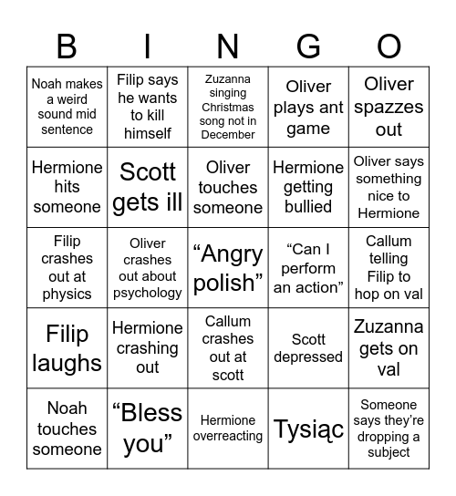 Friend Group Bongo Bingo Card