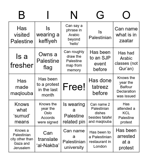 🇵🇸 SJP Bingo 🇵🇸 Bingo Card