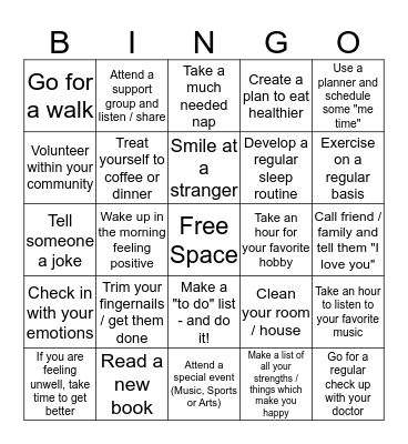 Self-Care Bingo Card