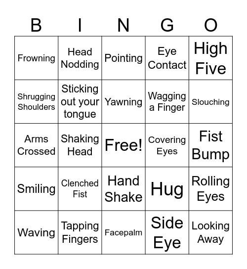 Nonverbal Communication Bingo Card