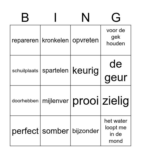 woordenschat thema 1 Bingo Card