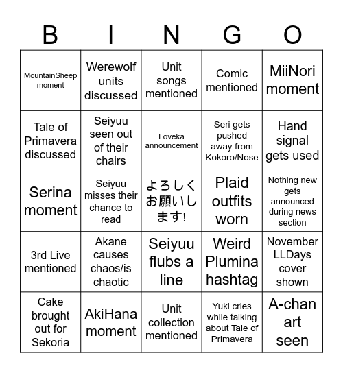 Ikizulive Post 2L nama Bingo Card