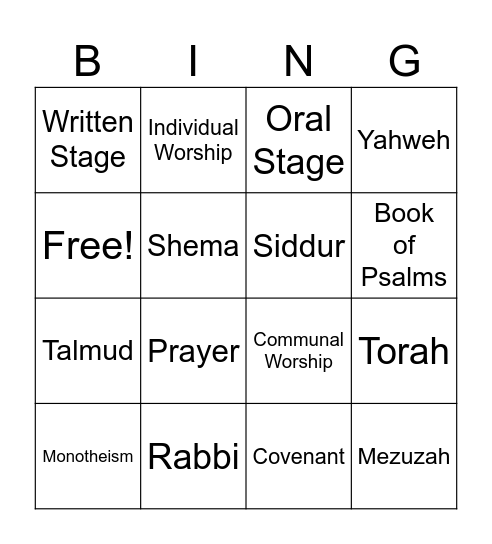 Jewish Bingo Card