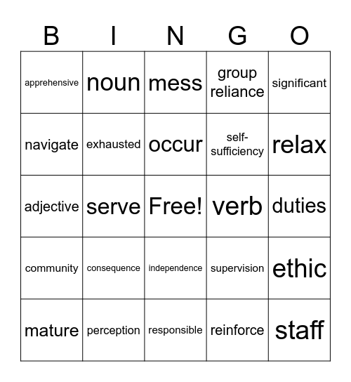 Unit 4 - Growing Up Bingo Card