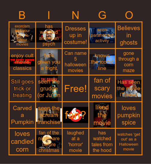 Halloween Movie Bingo Card