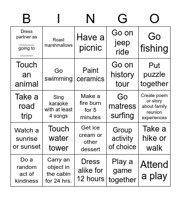 Family Reunion Bingo Card