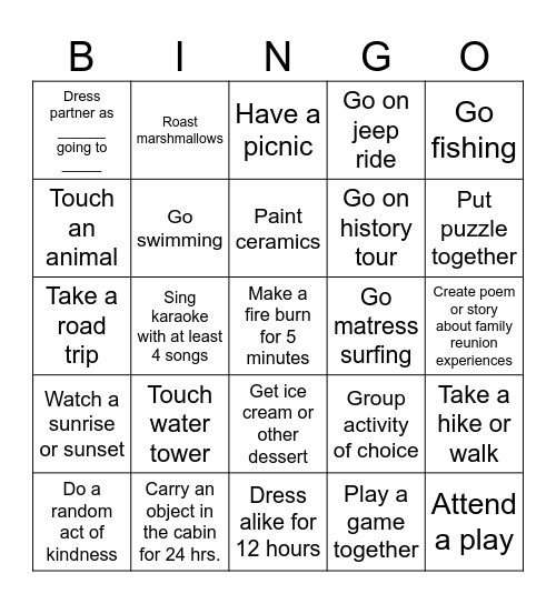 Family Reunion Bingo Card