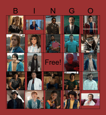 Stranger Things Bingo Card