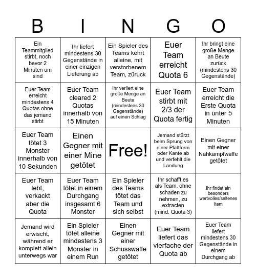 Lethal Company & Repo Bingo Card