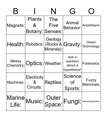 Jefferson Ave Science Fair 2017 Bingo Card