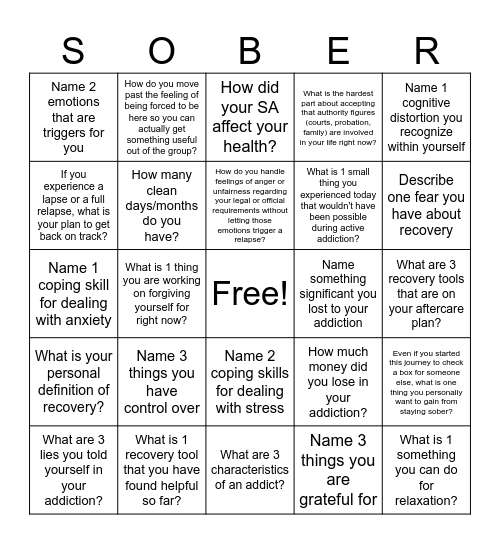 Cassie's Ultimate Recovery Bingo Party Bingo Card