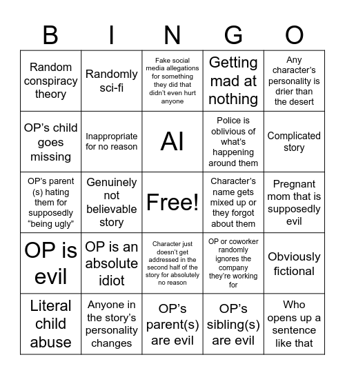 Ask Reddit Bingo Card