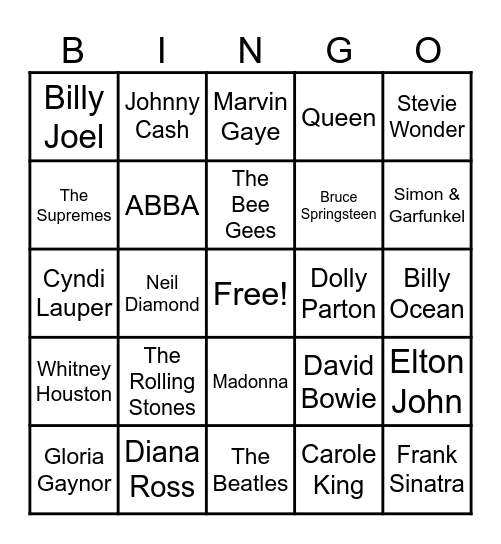 Music Bingo Card