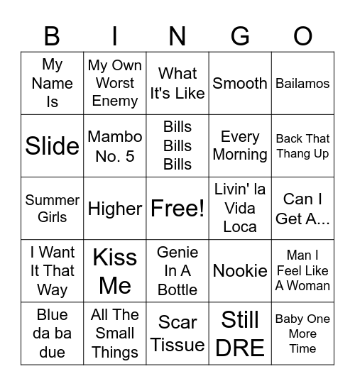 1999 SPEED ROUND Bingo Card