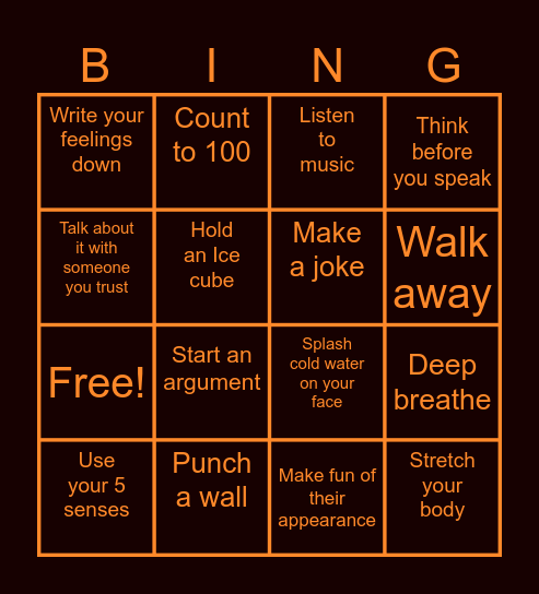 How To Control your emotions Bingo Card