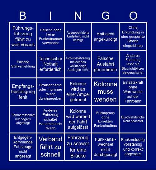 Kolonnenfahrbingo Card