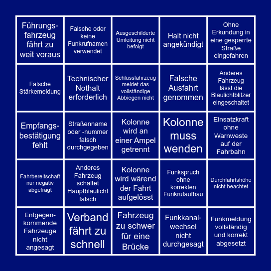 Kolonnenfahrbingo Card