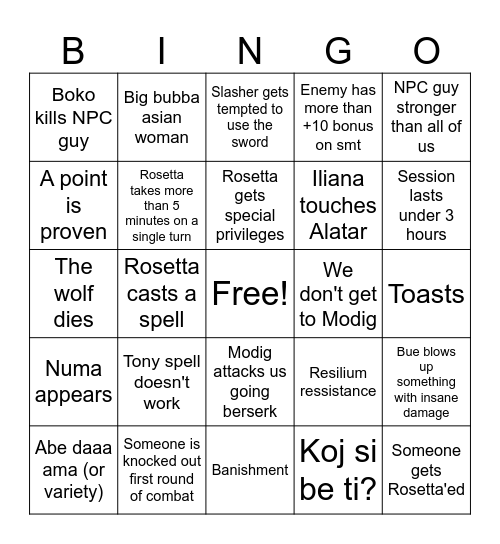 Session Bingo Card