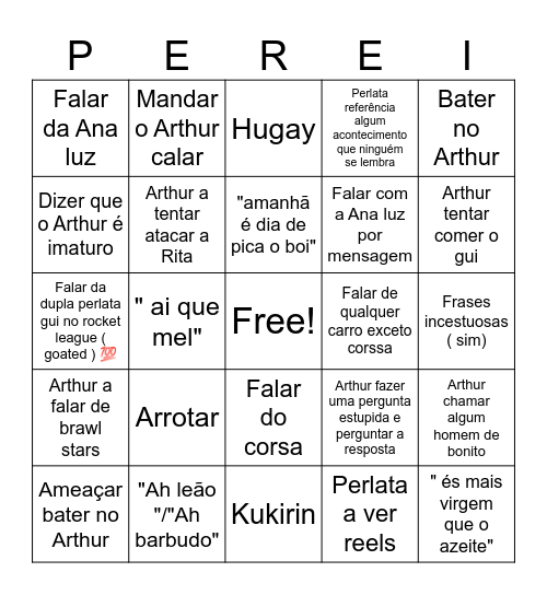 Bingo do peralta e do Arthur Bingo Card