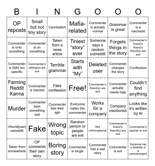 r/AskReddit Bingo Card