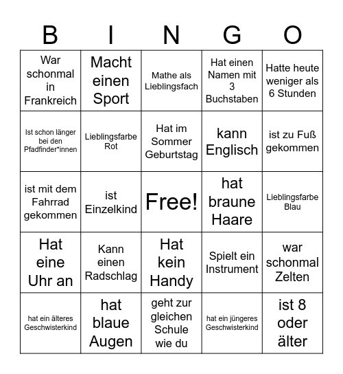 Kennenlern Bingo Card