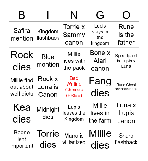 COTW Speedpaint Bingo Card
