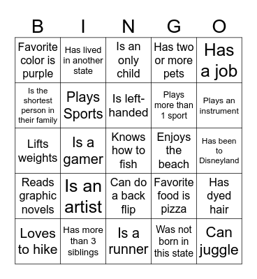 Get to Know You Bingo Card