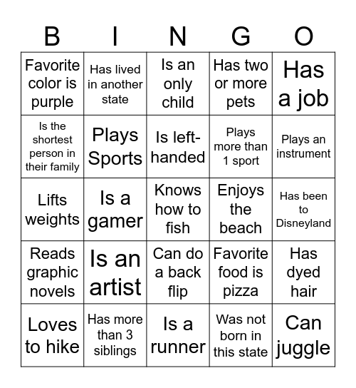 Get to Know You Bingo Card