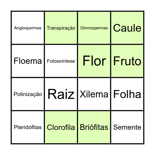 Bingo das Plantas Bingo Card