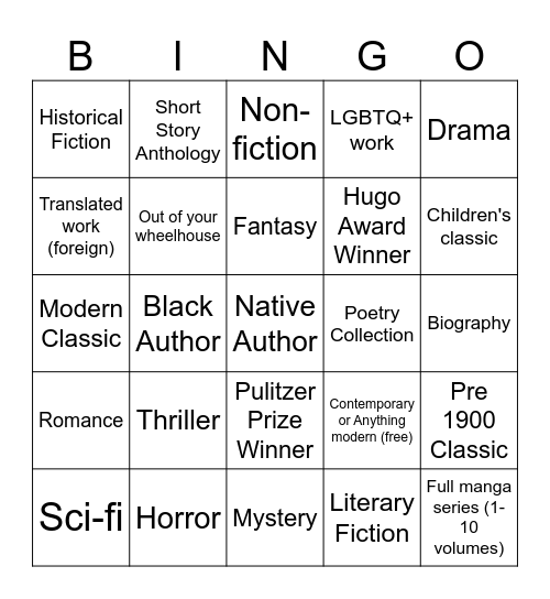 Book Bingo Winter 2026 Bingo Card